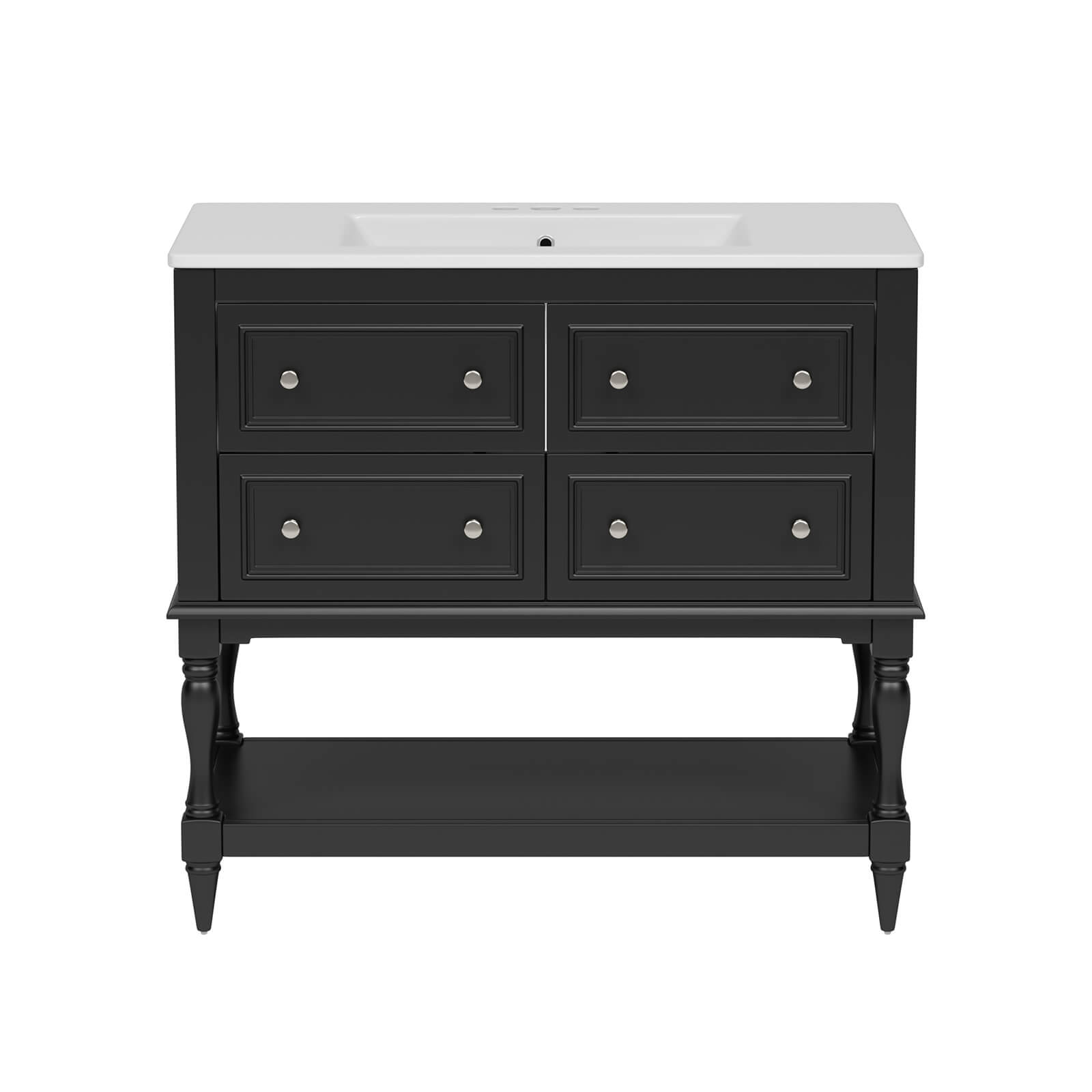 36 in black bathroom vanity with soft close drawers and pre drilled countertop