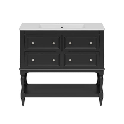 36 in black bathroom vanity with soft close drawers and pre drilled countertop