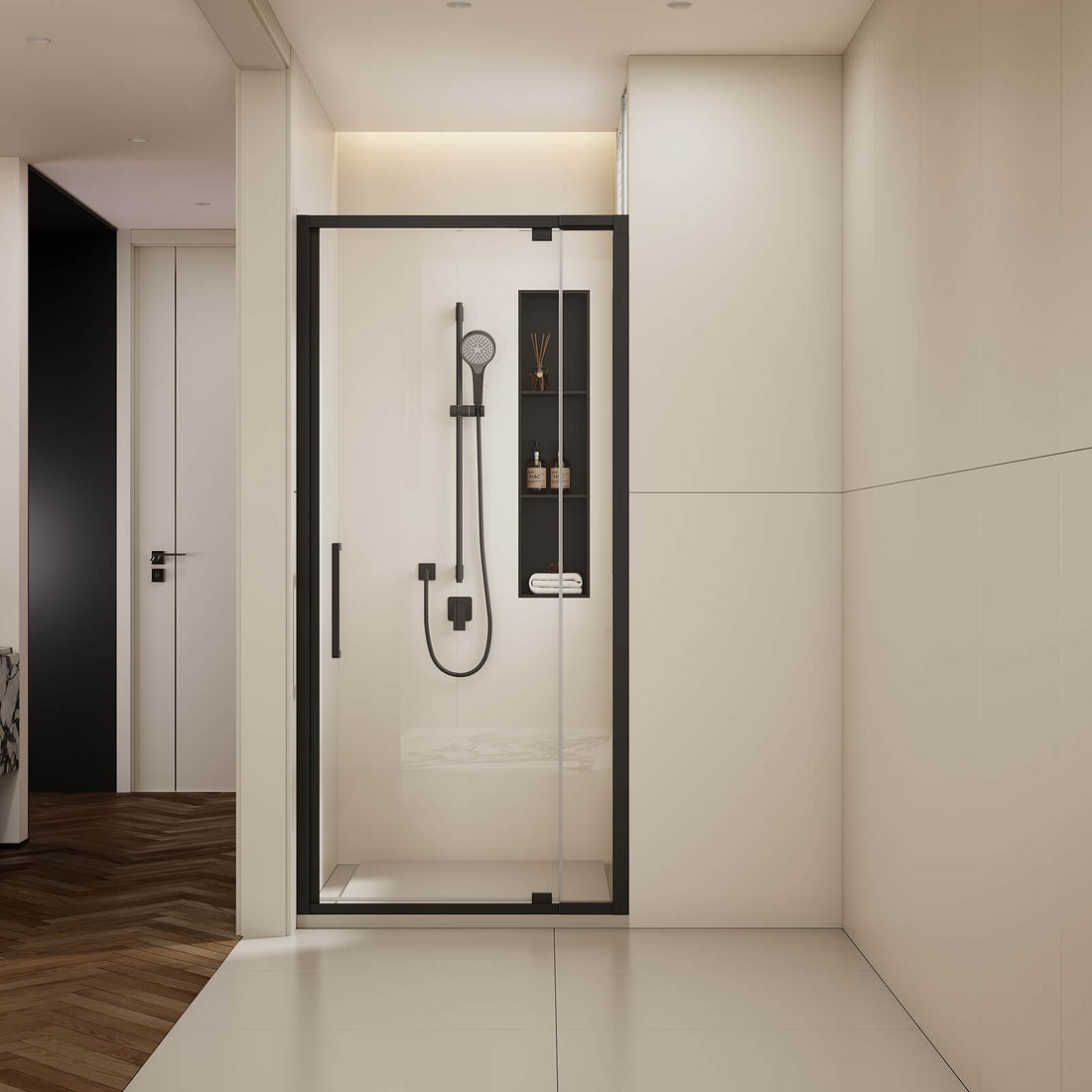 36 in x 76 in Pivot Shower Door with Telescopic Rail System