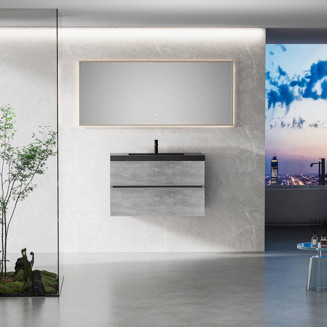 36 inch Cement Gray Floating Bathroom Vanity