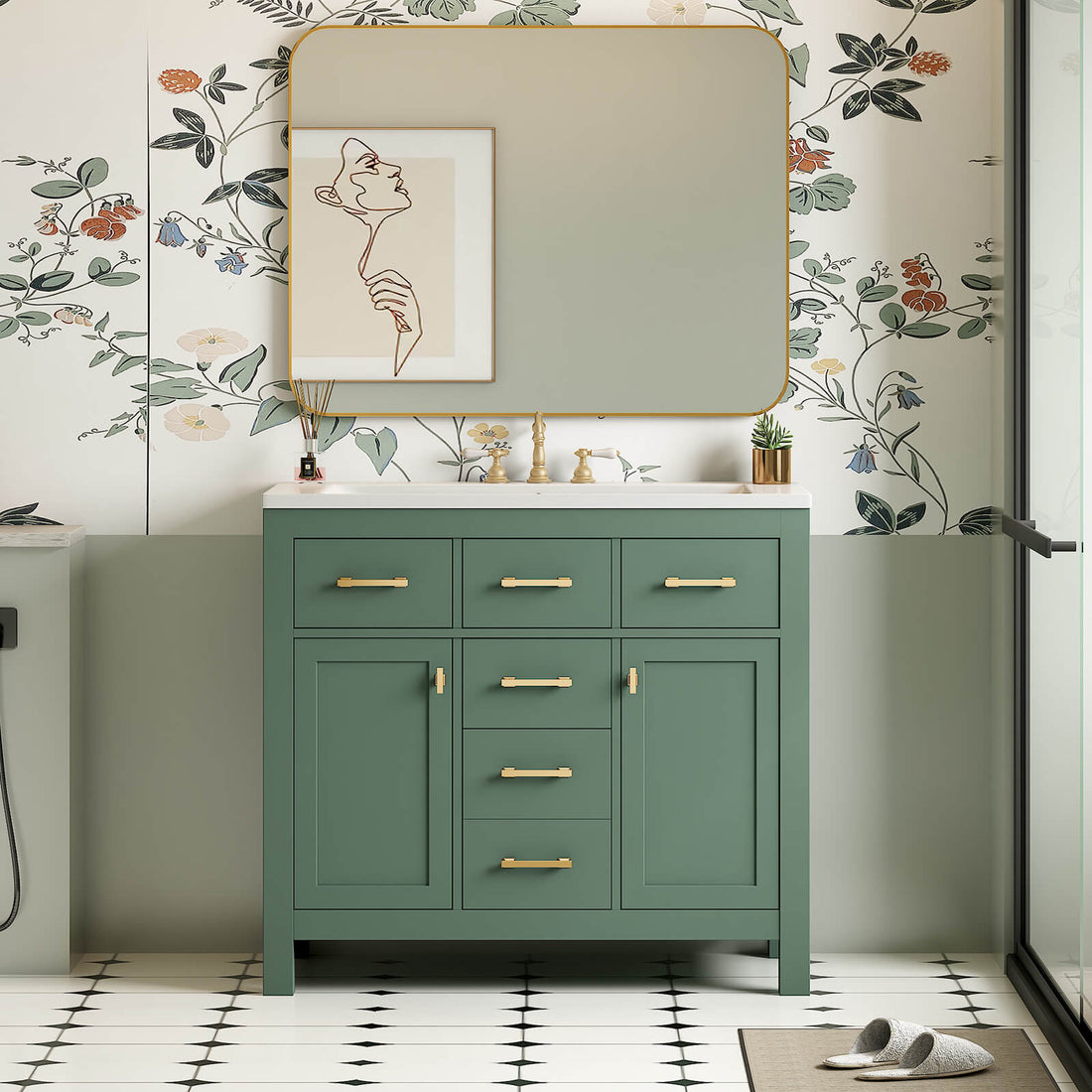 36" Green Bathroom Storage Vanity with 3-Hole Top