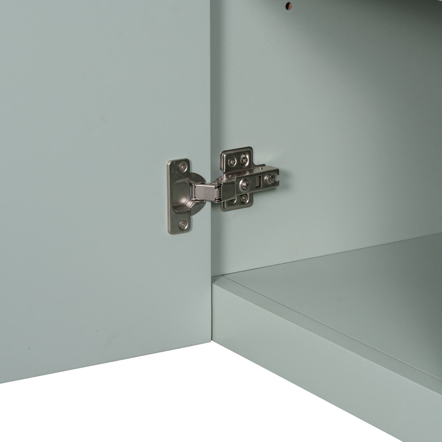36 inch Green Bathroom Vanity with Integrated ceramic Sink Hinge Detail