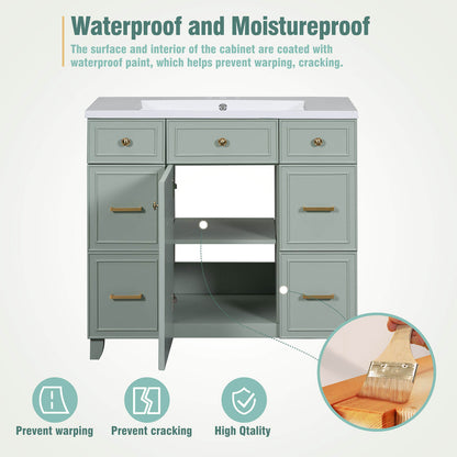 36 inch Green Bathroom Vanity with Integrated ceramic Sink Waterproofing Instructions
