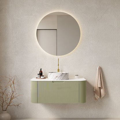 36 inch Green Bathroom Vanity with Stone Veined Vessel Sink