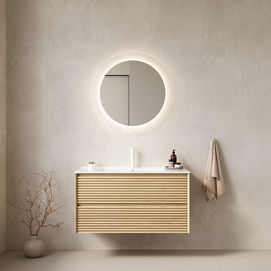 36 inch Light Oak Floating Vanity with Single Sink