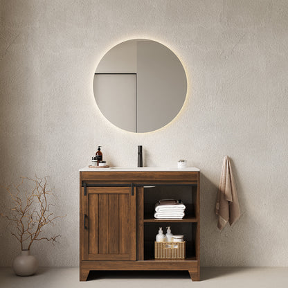 36 inch Modern Farmhouse Bathroom Vanity with Sliding Barn Door