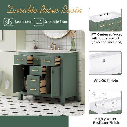 36&quot; Green Bathroom Storage Vanity with 3-Hole Top
