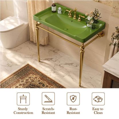 36 inch green ceramic console sink gold legs scratch resistant easy clean features