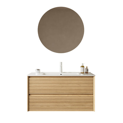36 inch light oak floating bathroom vanity front view