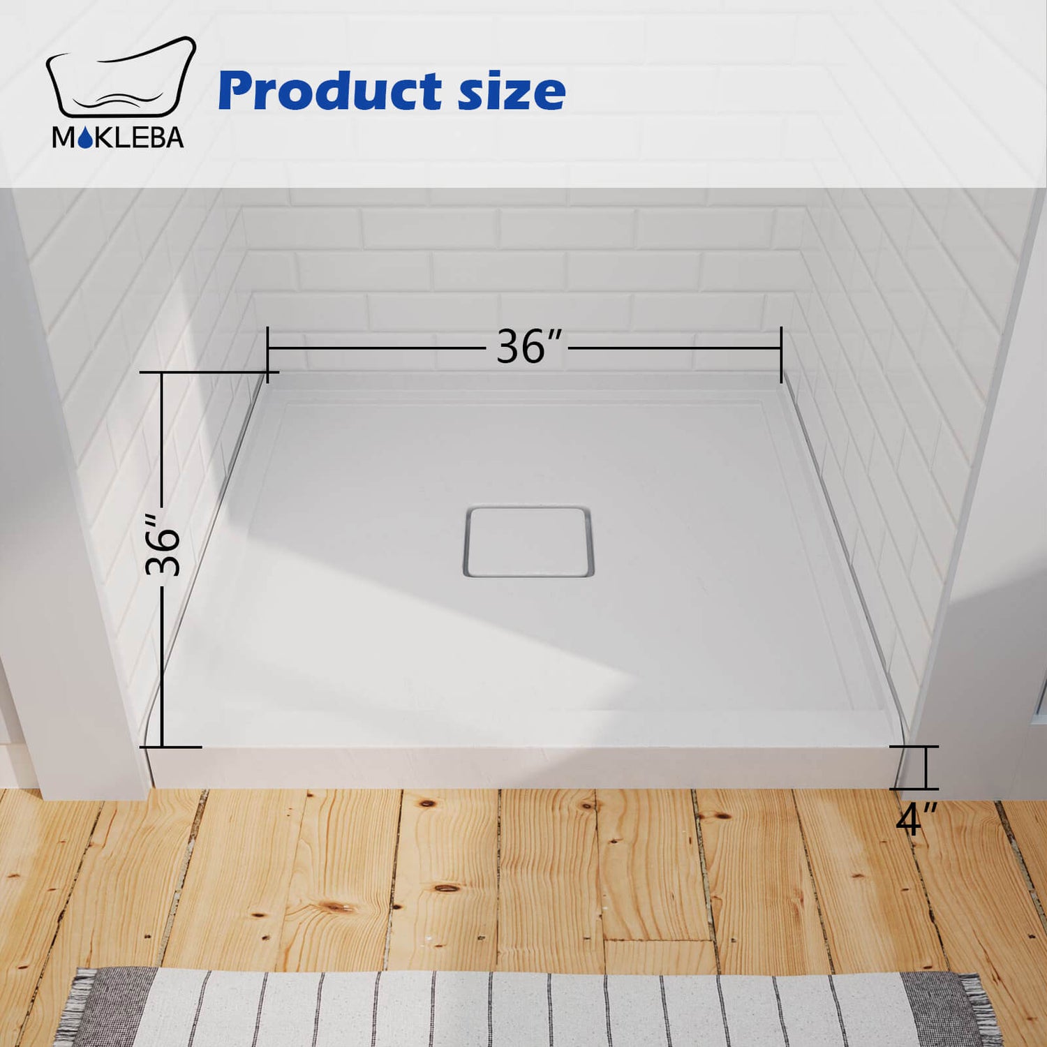 36 inch shower base with easy clean removable drain cover