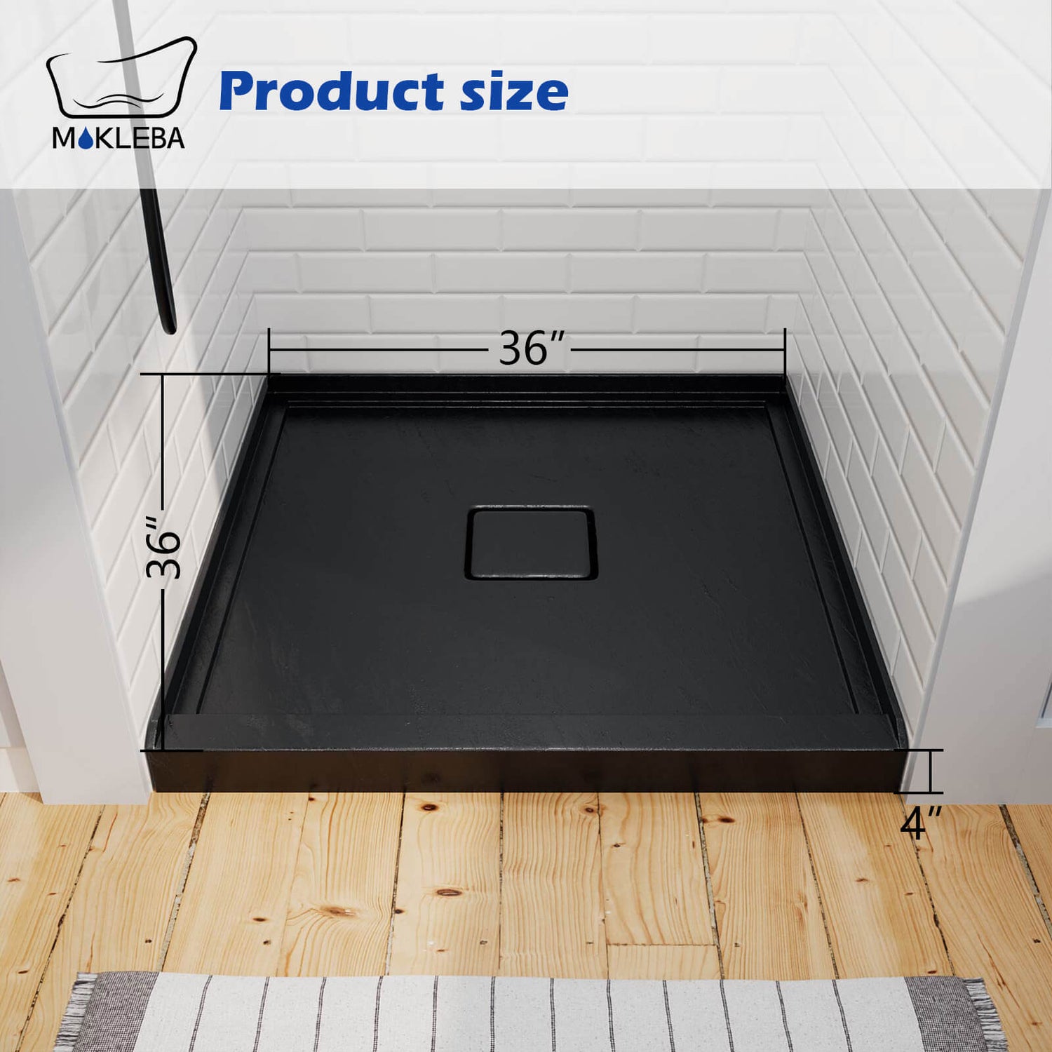 36 inch square shower base designed for three wall setups