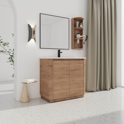 36-inch Freestanding Bathroom Vanity with White Ceramic Sink and 12 inch Wall Storage Cabinet