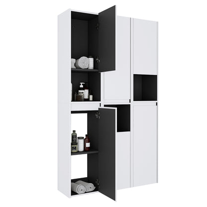 36-inch White Bathroom Wall Cabinet with Six Doors and Three Open Shelves
