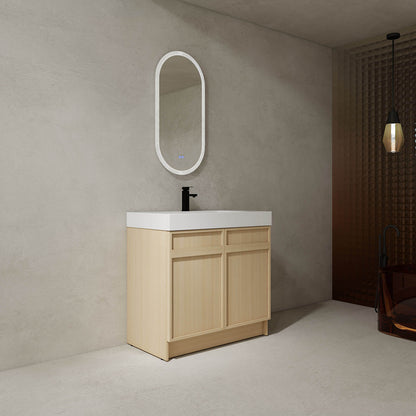 36-inch White Oak Bathroom Vanity with Resin Sink and Soft Close Cabinet Doors