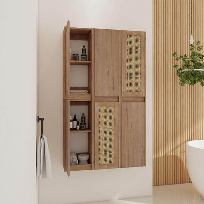 36-inch White Oak Bathroom Wall Cabinet with Six Doors and Shelves