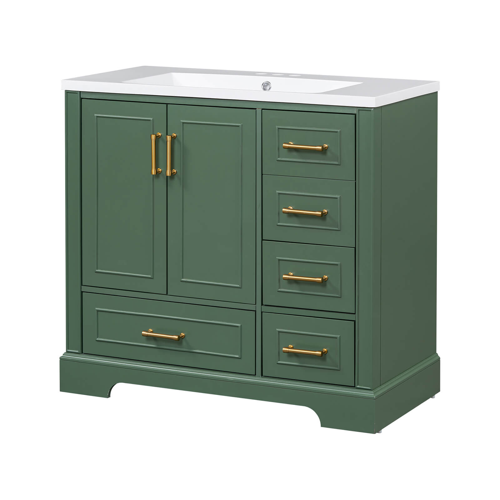 36-inch green bathroom vanity with ample storage space