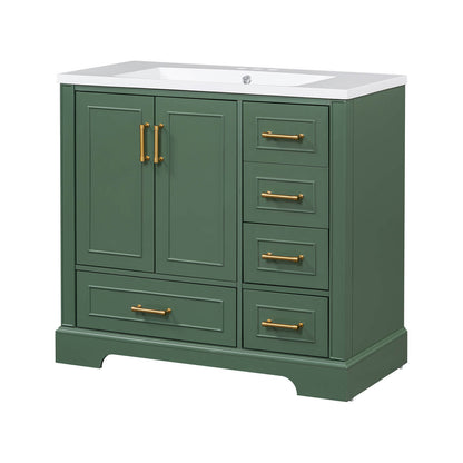 36-inch green bathroom vanity with ample storage space