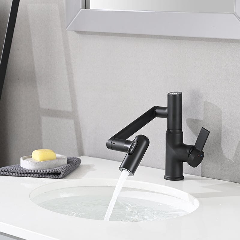 360° Rotary Bathroom Sink Faucet with Spray Function and Temperature Display, Adjustable Hot/Cold Non-slip Switch
