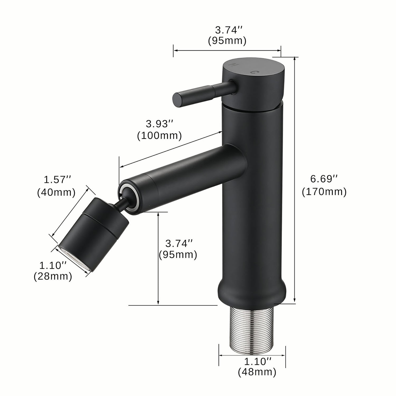 360-degree Rotating Aerator Sink Faucet Size