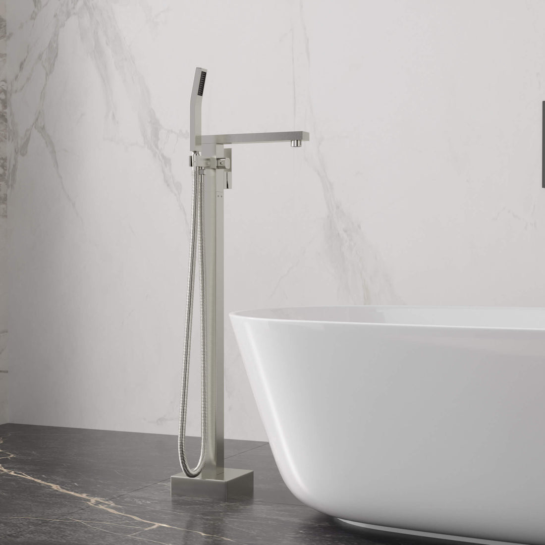 360° Rotation Freestanding Tub Filler Faucet with Hand Shower, Brushed Nickel &amp; Brushed Gold