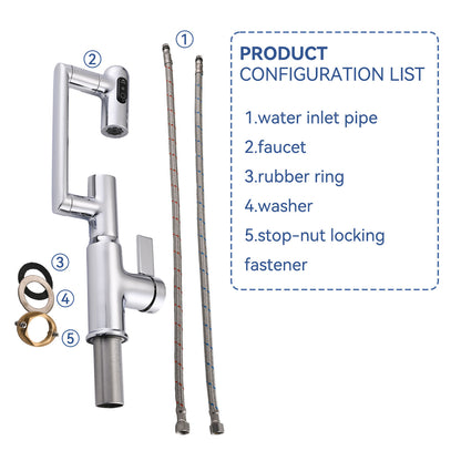 360 degree Rotary Chrome Bathroom Sink Faucet and accessories