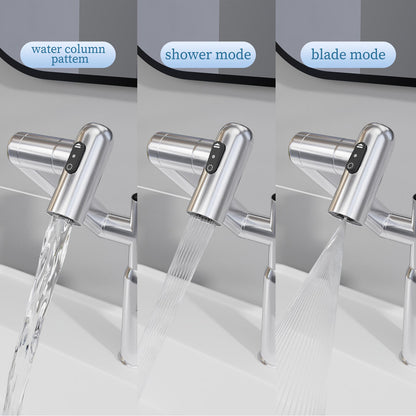 360 degree Rotary Chrome Bathroom Sink Faucet with Spray Function-three water flow modes