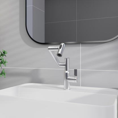360 degree Rotary Chrome Bathroom Sink Faucet with Spray Function and Temperature Display, Anti-Slip Switch