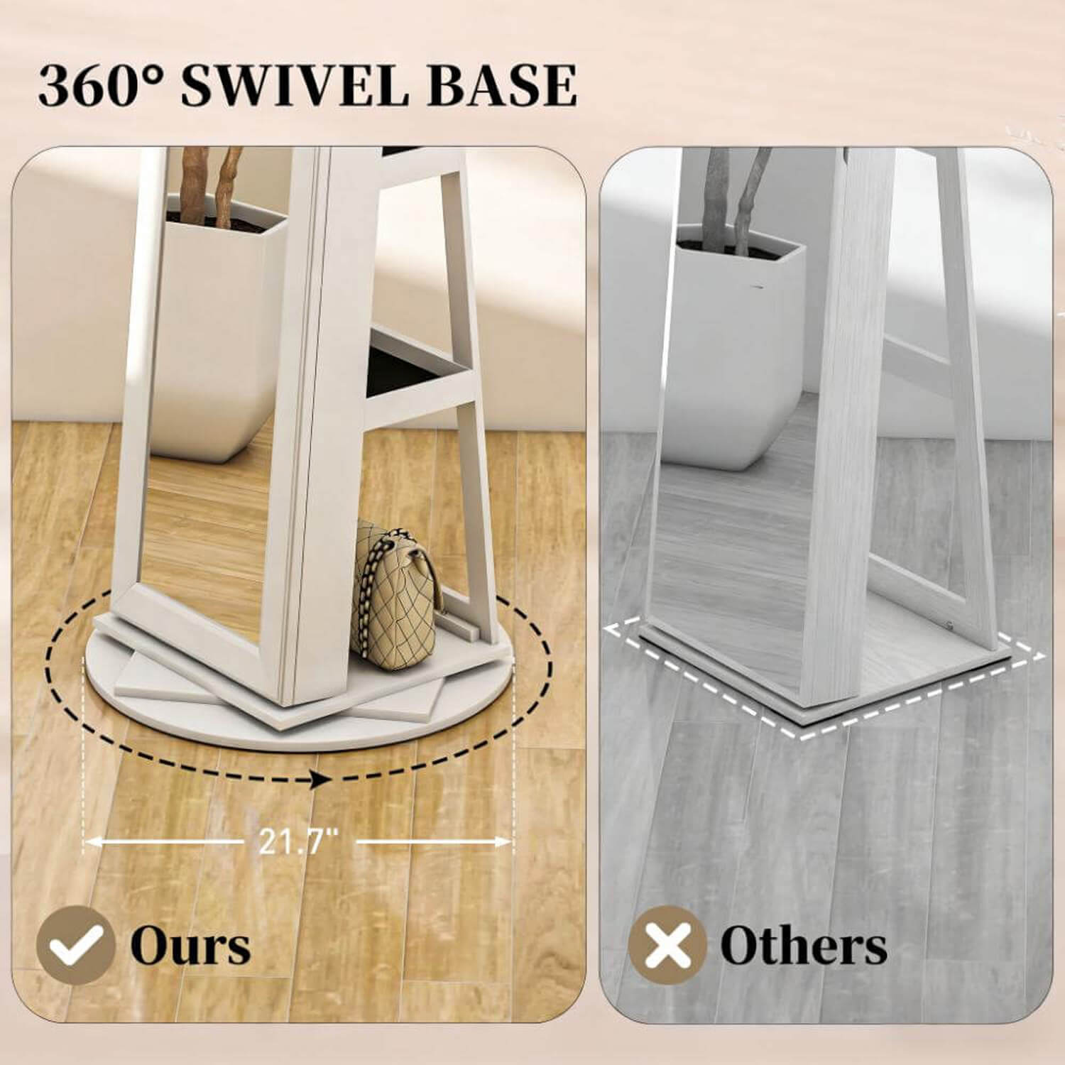 360 degree swivel base mirror vs fixed base alternative