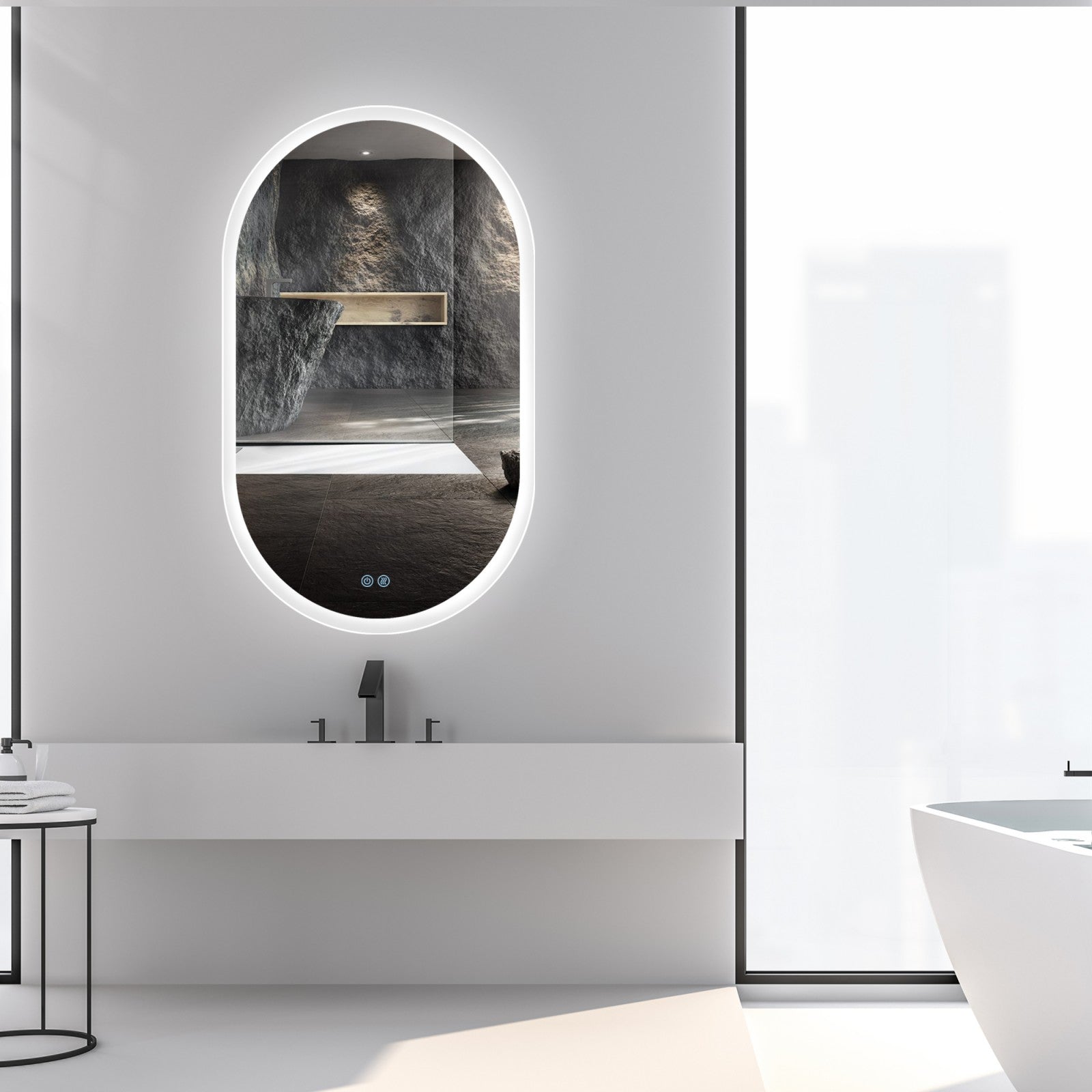 36 In LED Bathroom Mirror Oval with Dimmable Lights