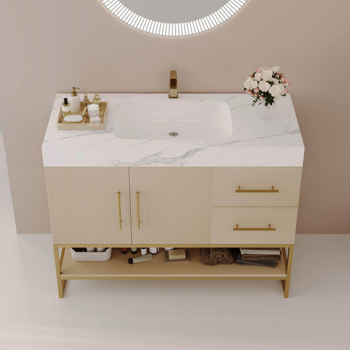 36 Inch Bathroom Vanity Cabinet Sintered Stone Countertop Ceramic Undermount Sink Detail