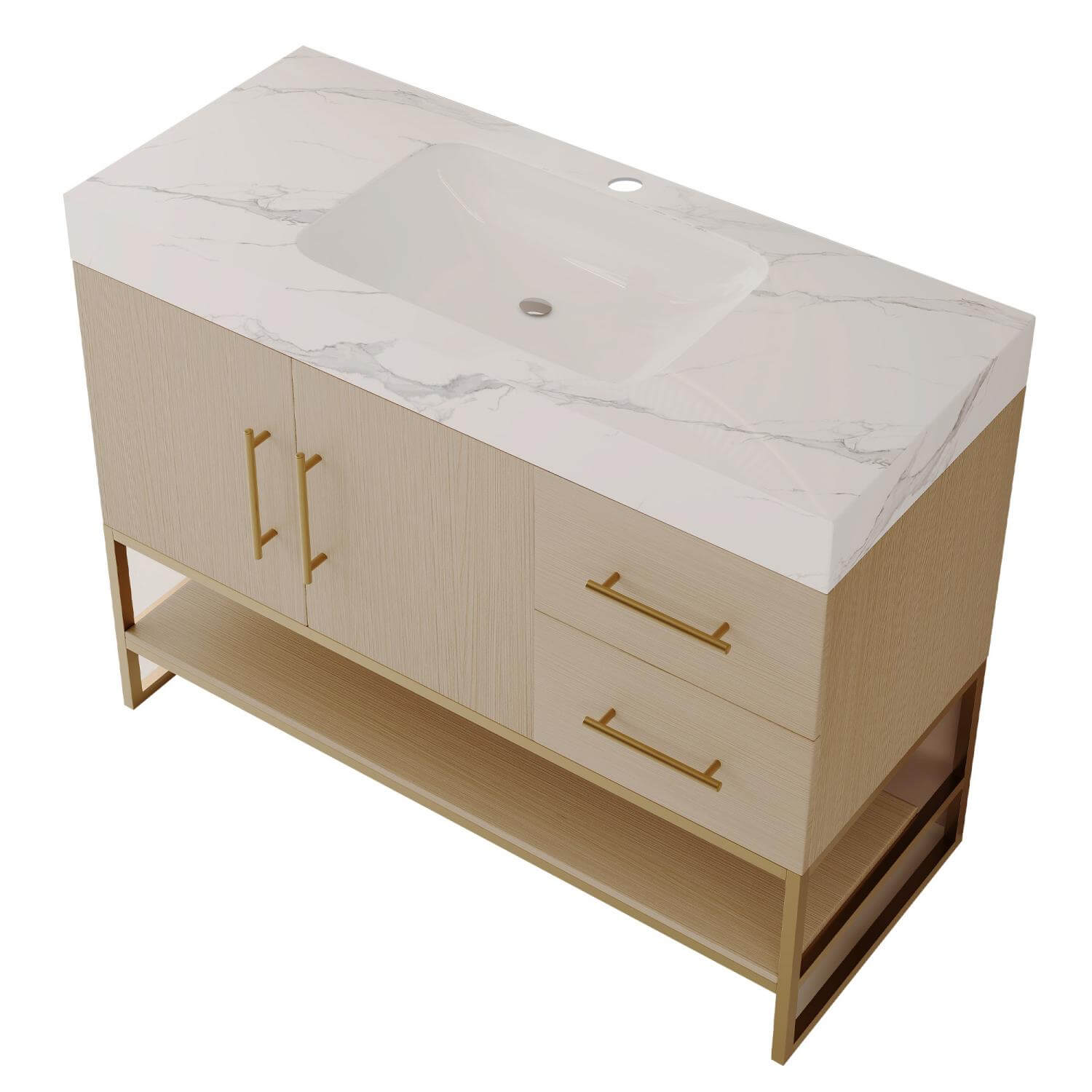 36 Inch Freestanding Bathroom Vanity Ceramic Sink White Background Isometric View
