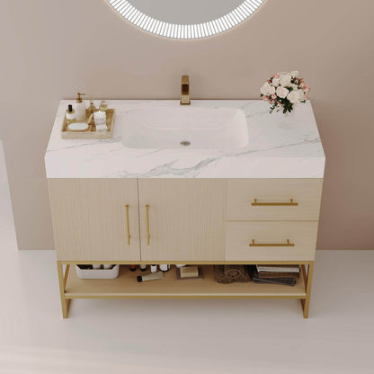 36 Inch Freestanding Bathroom Vanity Ceramic Undermount Sink Sintered Stone Top Detail View