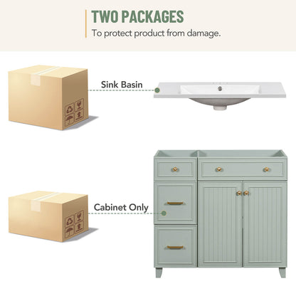 36 Inch Light Gray Green Bathroom Vanity with Adjustable Shelves Package Imag