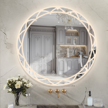 36&quot; Round LED Bathroom Mirror with Adjustable Color Temperatures and Anti-Fog Functionality