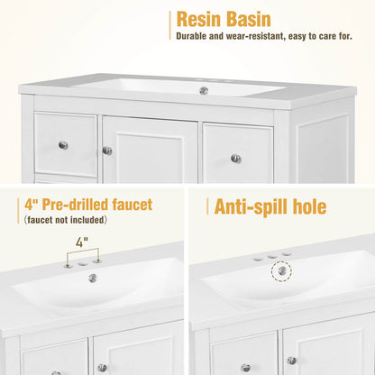 36 Inch White Bathroom Vanity Sink Material Diagram with Hair Dryer Storage Rack