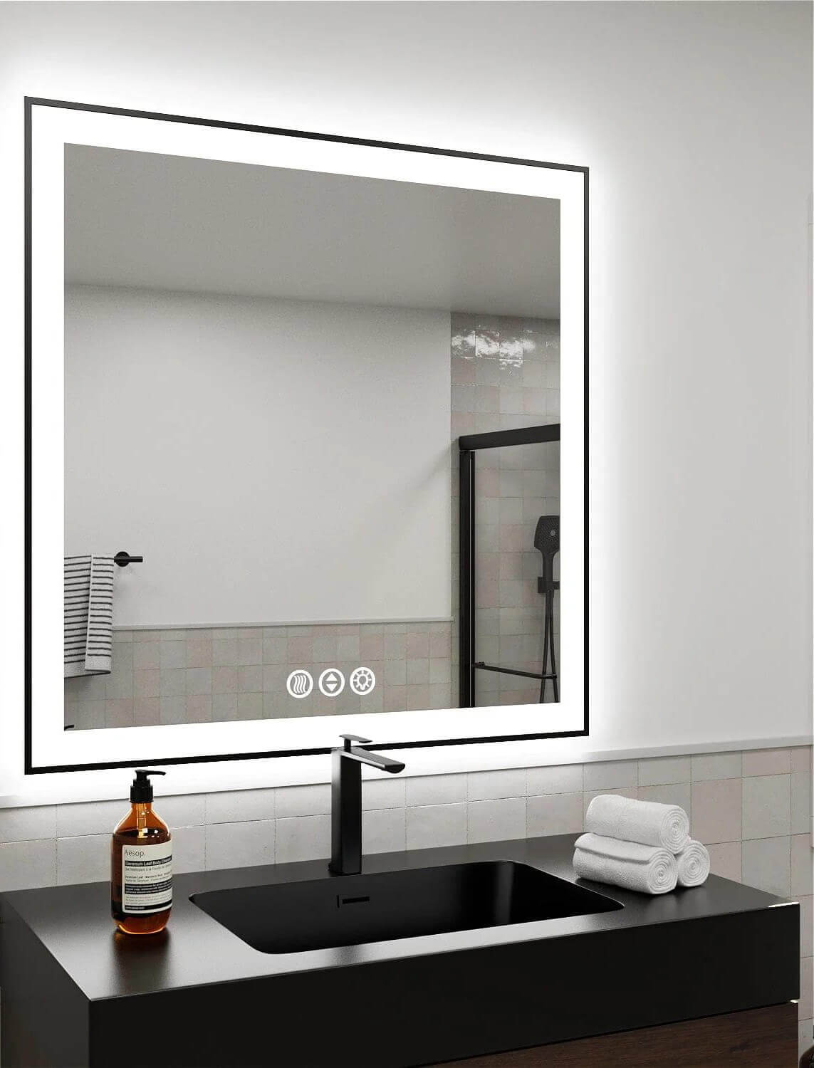 36 black frame bathroom mirror with memory function