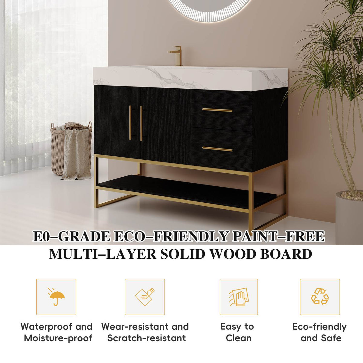 36 inch Black Freestanding Vanity E0 Grade Eco Friendly Multi Layer Solid Wood Waterproof