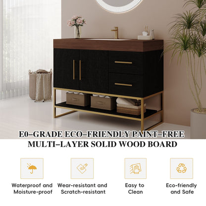 36 inch Black Bathroom Vanity E0 Grade Solid Wood Board Eco Friendly Waterproof Material
