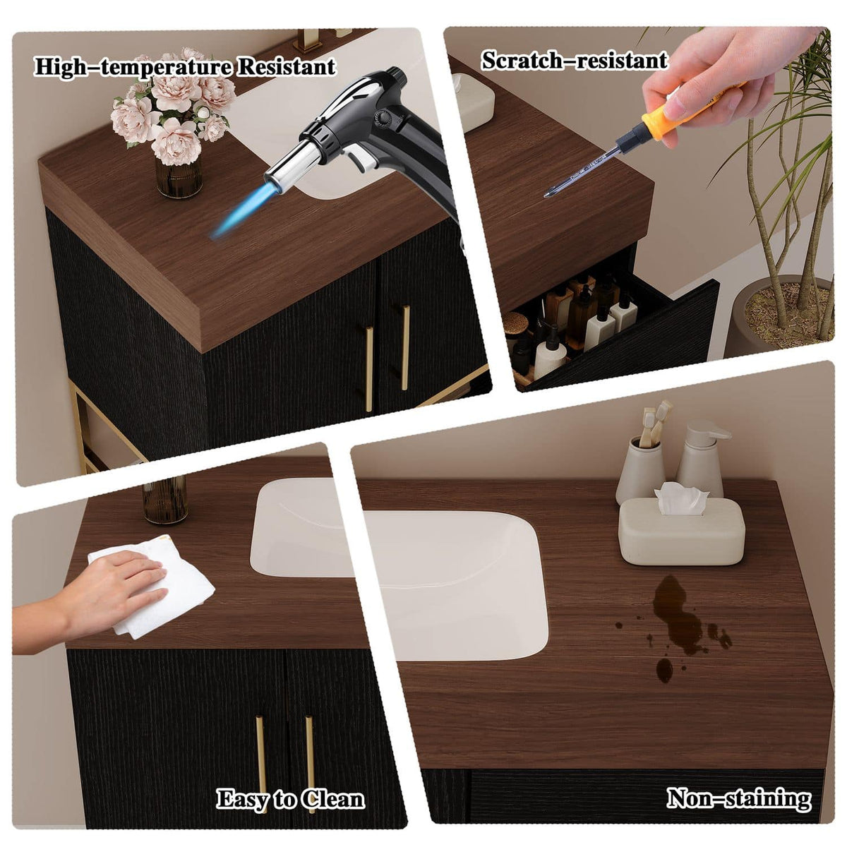 36 inch Black Bathroom Vanity Faux Marble Top High Temperature Scratch Stain Resistant