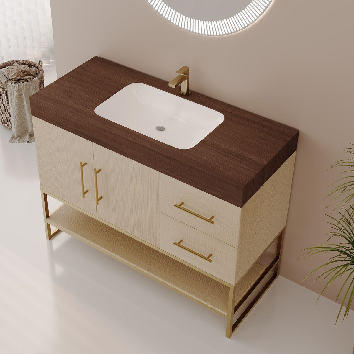 36 inch Bathroom Vanity Sintered Stone Top Integrated Rectangular Sink High Angle View