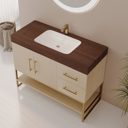 36 inch Bathroom Vanity Sintered Stone Top Integrated Rectangular Sink High Angle View