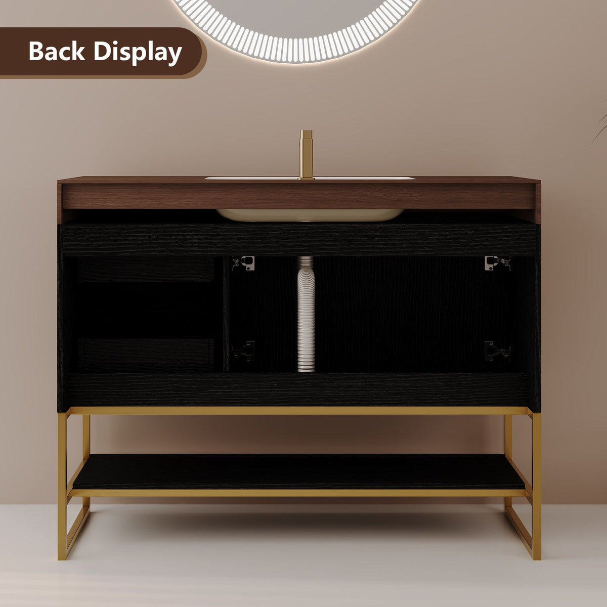 36 inch Black Bathroom Vanity Back Display Open Rear Design Easy Plumbing Access