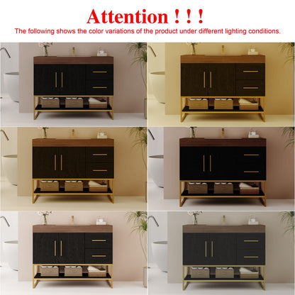 36 inch Black Freestanding Bathroom Vanity Color Variation Under Different Lighting Conditions
