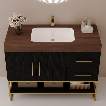 36 inch Black Bathroom Vanity Seamless Ceramic Sink Integrated Basin Countertop Top View