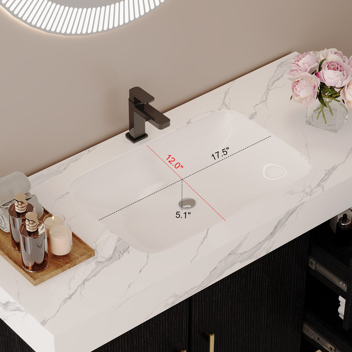 36 inch Black Bathroom Vanity Undermount Ceramic Sink Dimensions Rectangular Bowl Depth   