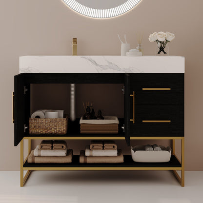36 inch Black Freestanding Bath Vanity Open Double Doors Plumbing Storage Space