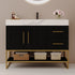 36 inch Black Freestanding Bathroom Vanity Faux Marble Top Open Storage Shelf Front View   