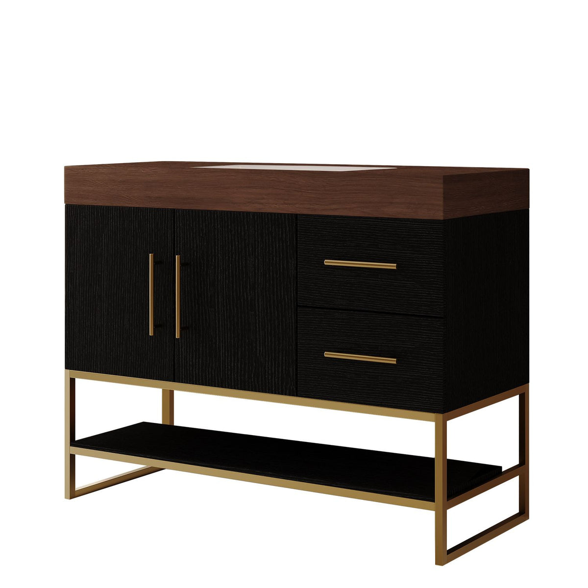 36 inch Black Freestanding Bathroom Vanity Faux Marble Top White Background Render