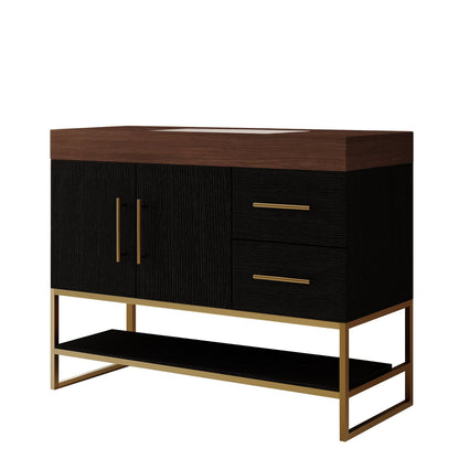 36 inch Black Freestanding Bathroom Vanity Faux Marble Top White Background Render