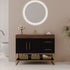 36 inch Black Freestanding Bathroom Vanity Modern Bathroom Setting Round LED Mirror Scene